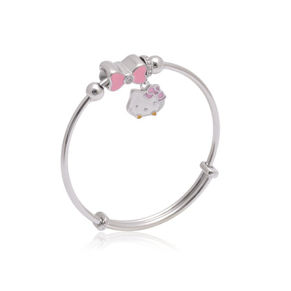 925 Sterling Silver Kitty Bangle Bracelet For Kids