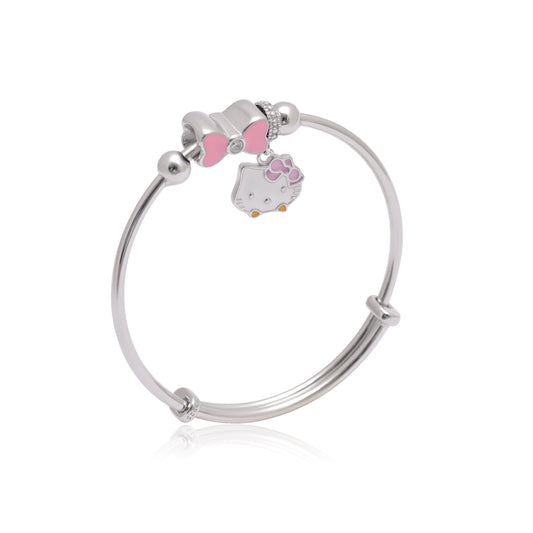 925 Sterling Silver Kitty Bangle Bracelet For Kids