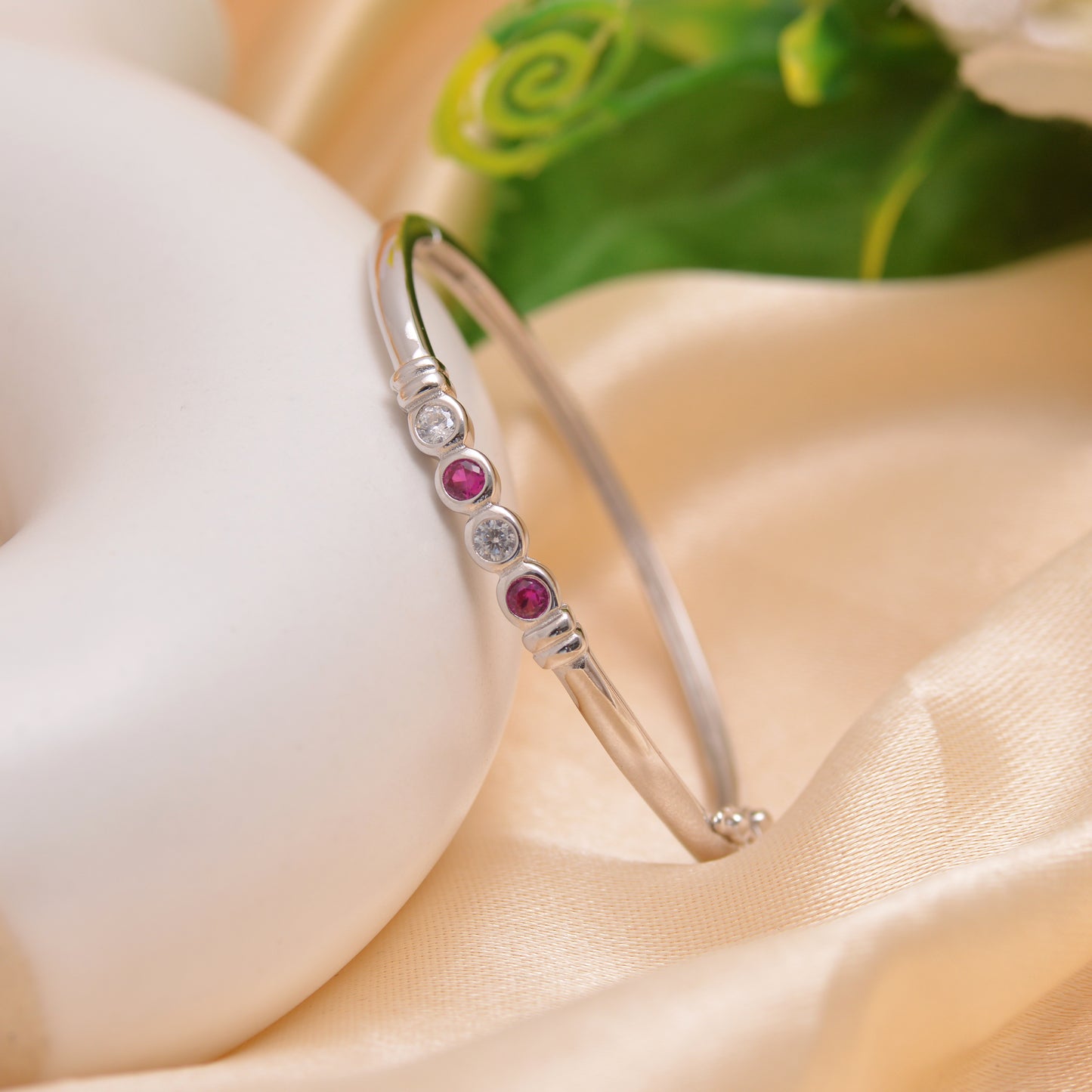 925 Sterling Silver Cubic Zircon Adjustablel Bangle Bracelet