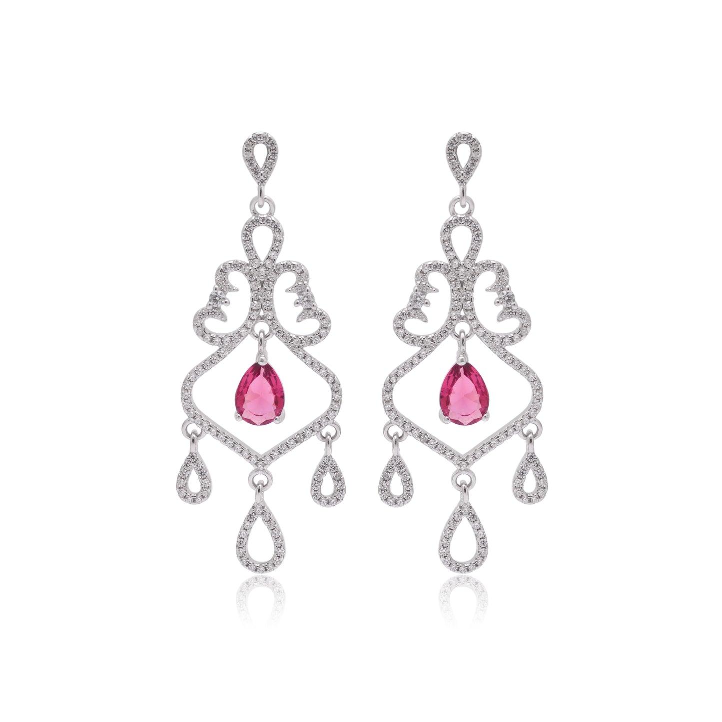 925 Sterling Silver Chandelier Dangle Earrings For Women | Pink | Silver | Green