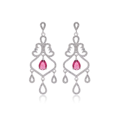 925 Sterling Silver Chandelier Dangle Earrings For Women | Pink | Silver | Green
