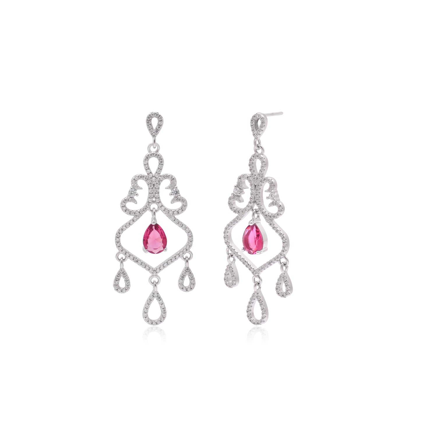 925 Sterling Silver Chandelier Dangle Earrings For Women | Pink | Silver | Green