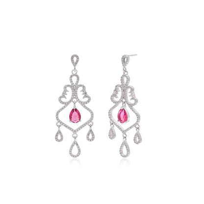 925 Sterling Silver Chandelier Dangle Earrings For Women | Pink | Silver | Green