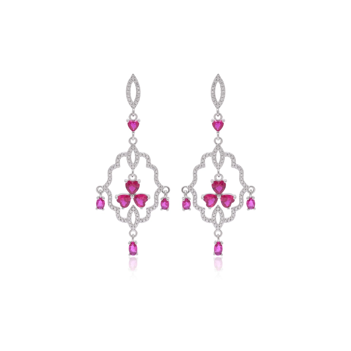 925 Sterling Silver Crystal Clear Chandelier Dangle Earrings For Women | Green | Silver | Pink