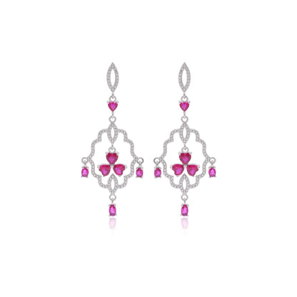 925 Sterling Silver Crystal Clear Chandelier Dangle Earrings For Women | Green | Silver | Pink