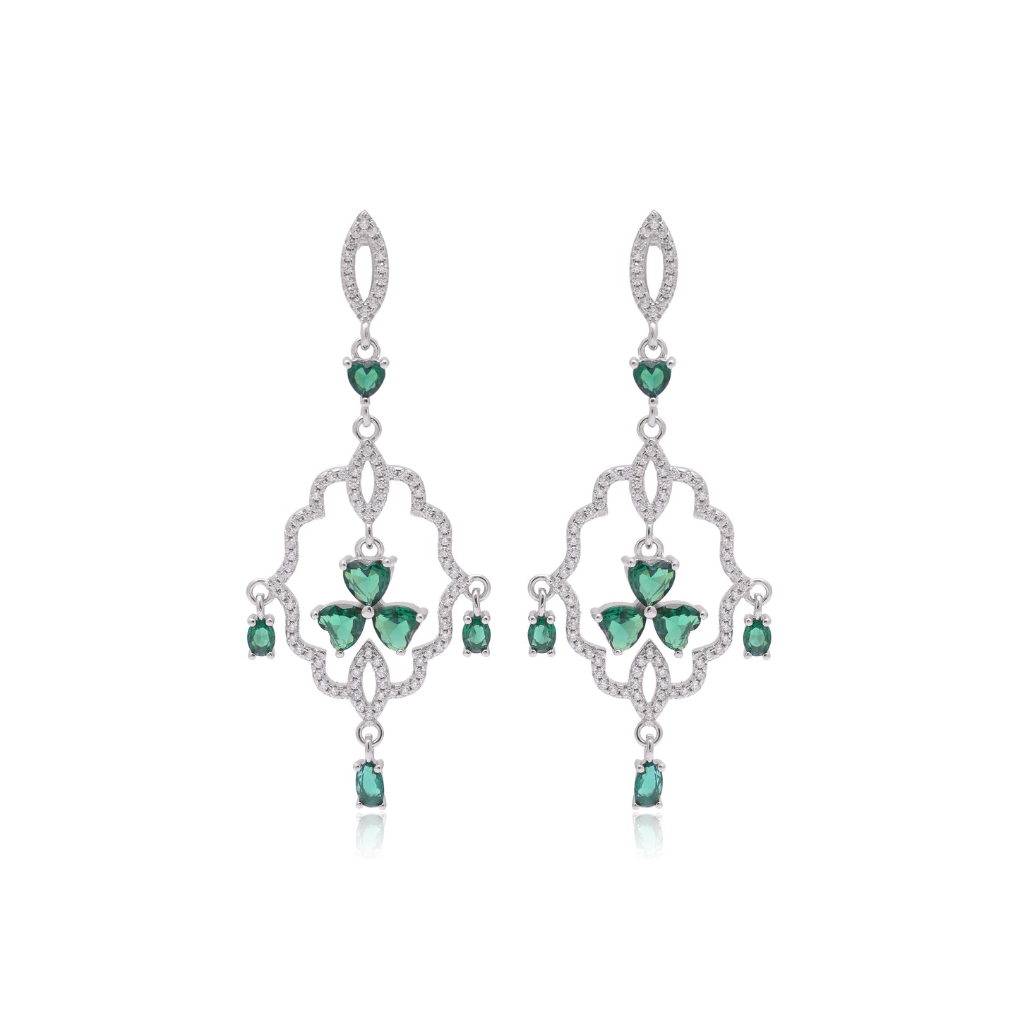 925 Sterling Silver Crystal Clear Chandelier Dangle Earrings For Women | Green | Silver | Pink