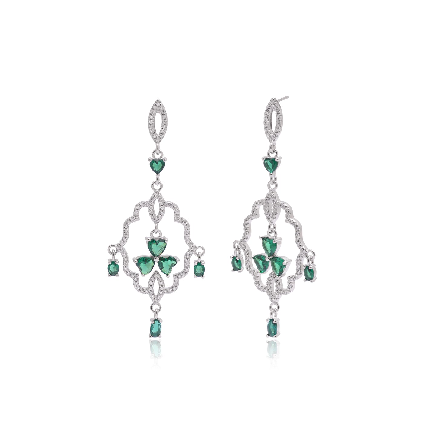 925 Sterling Silver Crystal Clear Chandelier Dangle Earrings For Women | Green | Silver | Pink