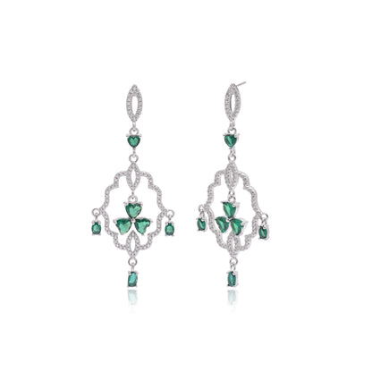 925 Sterling Silver Crystal Clear Chandelier Dangle Earrings For Women | Green | Silver | Pink