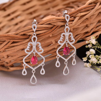 925 Sterling Silver Chandelier Dangle Earrings For Women | Pink | Silver | Green