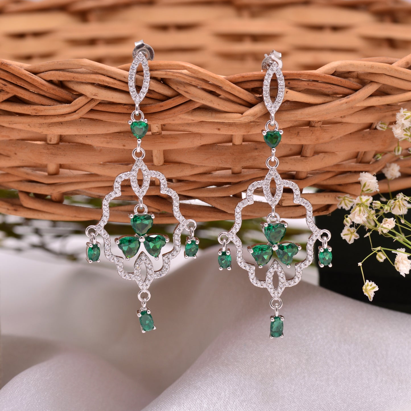 925 Sterling Silver Crystal Clear Chandelier Dangle Earrings For Women | Green | Silver | Pink