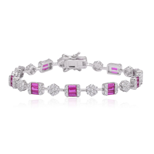 925 Sterling Silver Pink Cubic Zircon Tennis Bracelet For Women