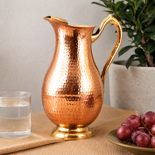 Handmade 2 Litre Copper Pitcher, Hammerd Copper Water Pitcher, Vintage Indian Pitcher, Kitchen Decor, Ayurvedic Water Vessel, Gift for Her