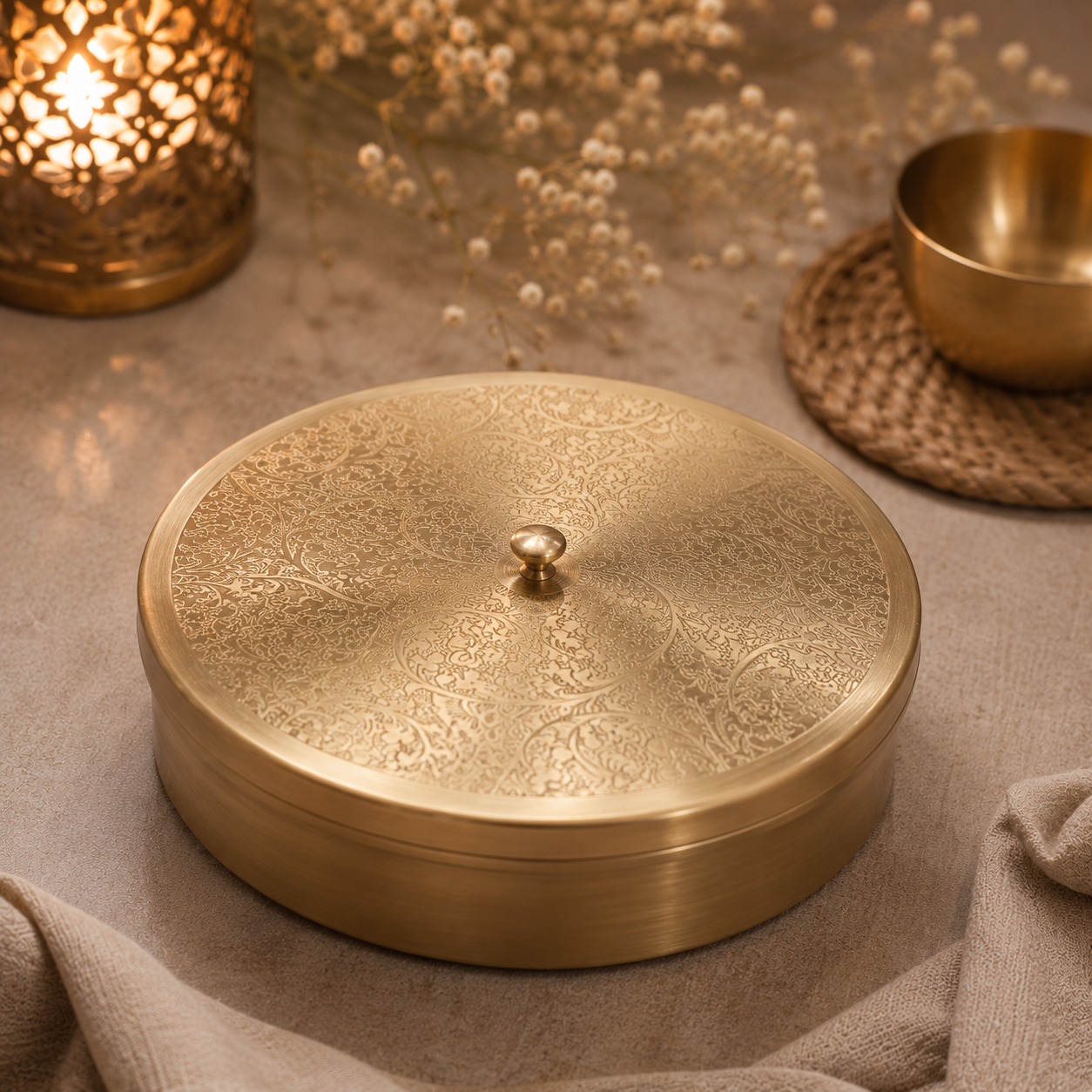 100% Pure Brass Spice Box: Mandala Design Engraved Herb Box, Housewarming Gift