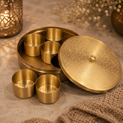 100% Pure Brass Spice Box: Mandala Design Engraved Herb Box, Housewarming Gift