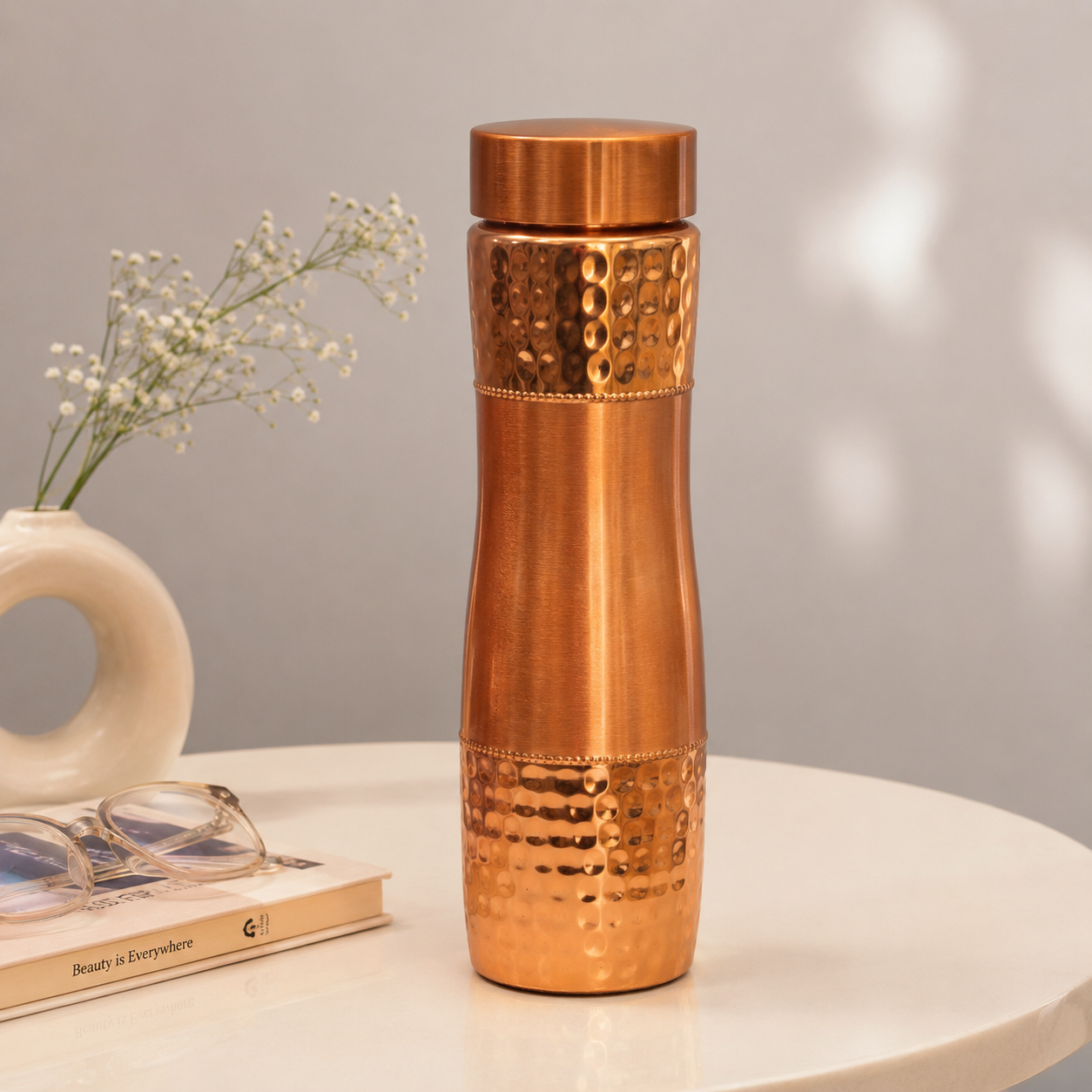 Pure Copper Designer Bottle, Handcrafted Water Bottle, Hammered Copper Water Bottle, Ayurveda Benefits Bottle, Gym Bottle, Perfect Gift