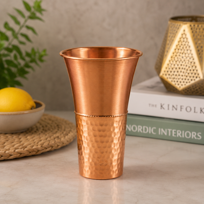 Copper Cup, Tamba Copper Glass, Half Hammered Big Copper Glass Tumbler, Health Benefits Drinking Glass, Copper Glass Set, Kitchenware Gift