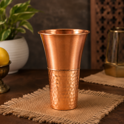 Copper Cup, Tamba Copper Glass, Half Hammered Big Copper Glass Tumbler, Health Benefits Drinking Glass, Copper Glass Set, Kitchenware Gift