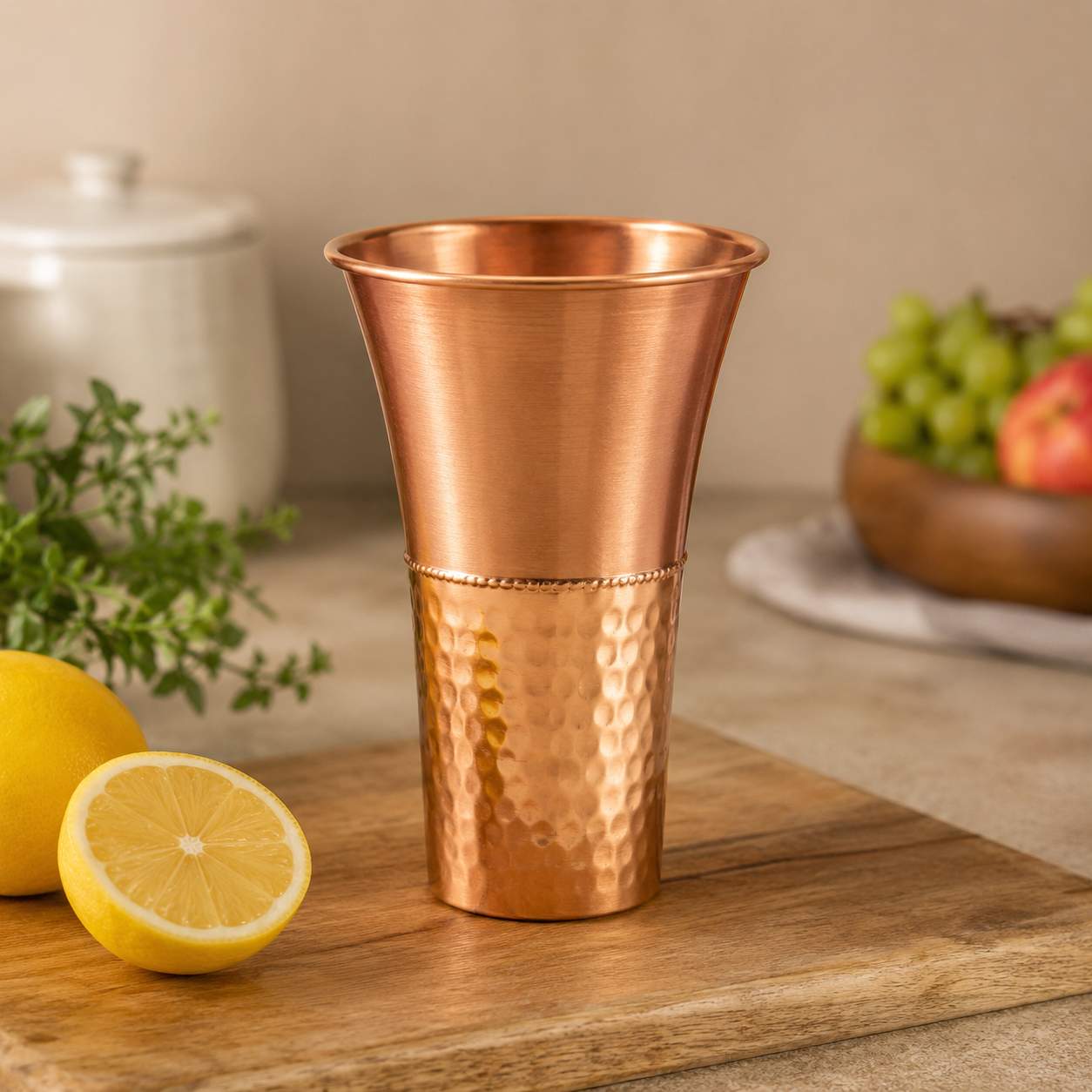 Copper Cup, Tamba Copper Glass, Half Hammered Big Copper Glass Tumbler, Health Benefits Drinking Glass, Copper Glass Set, Kitchenware Gift
