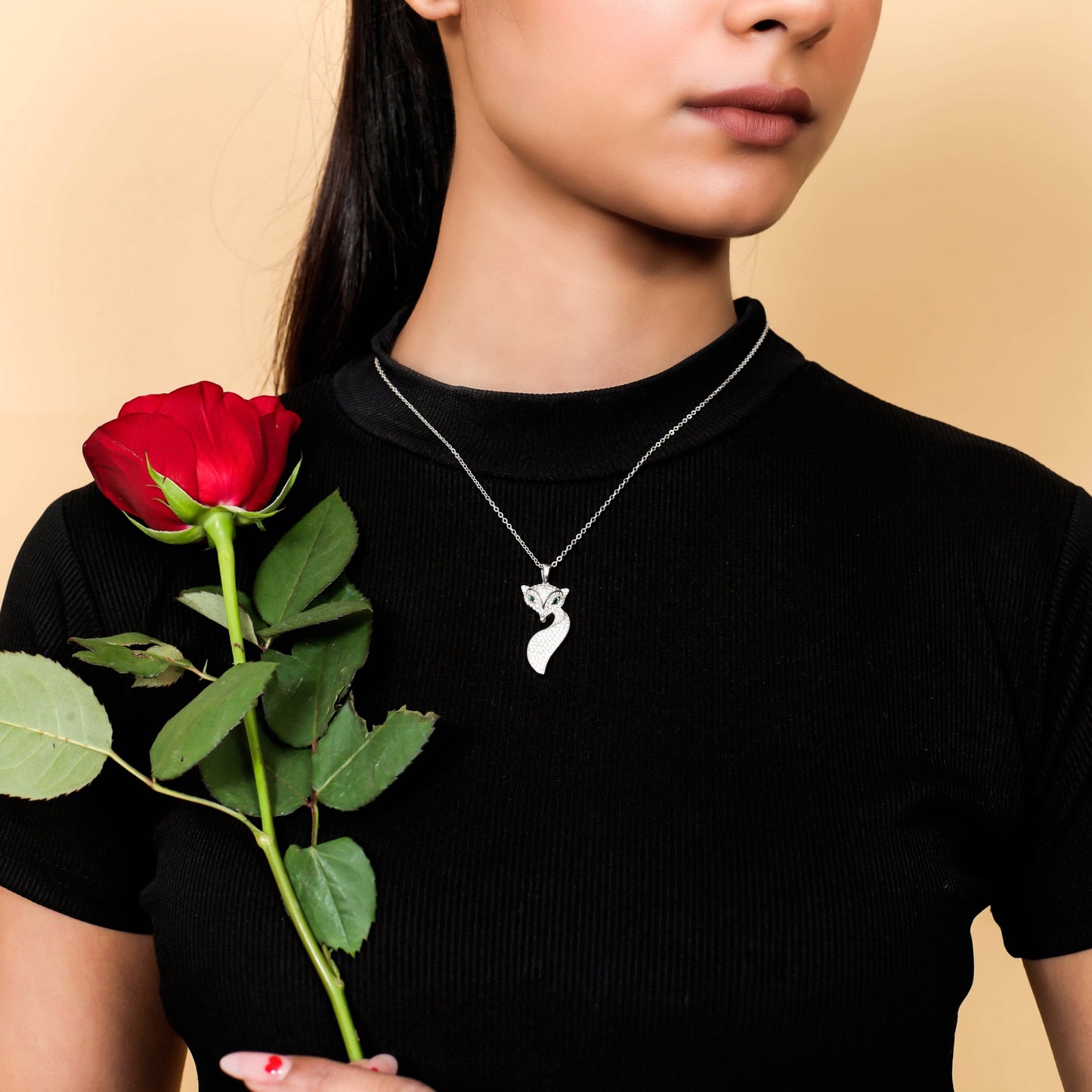 925 Sterling Silver Charm Fox Pendant With Adjustable Cable Chain