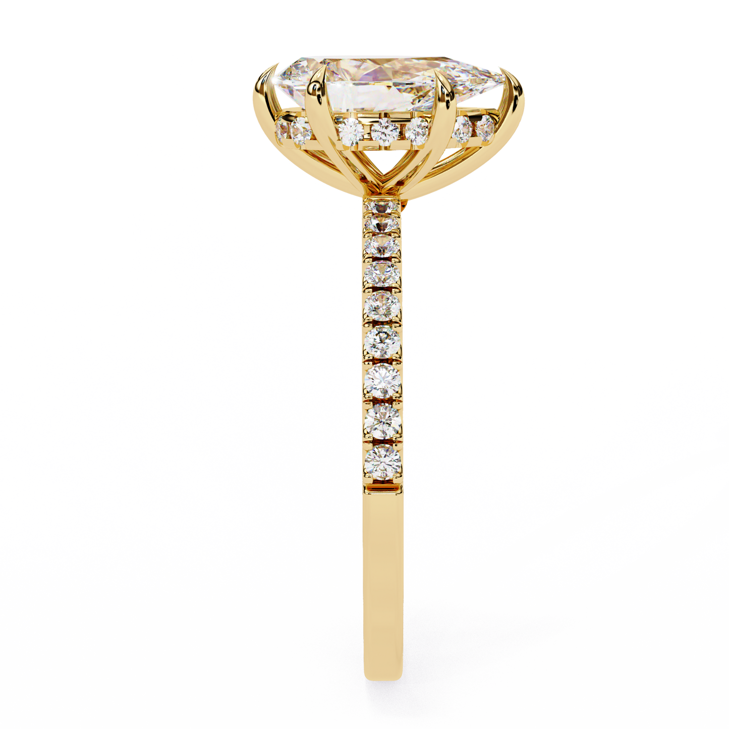 2.09 Carat Pear Cut Diamond Classic Pave Engagement Ring with Hidden Halo