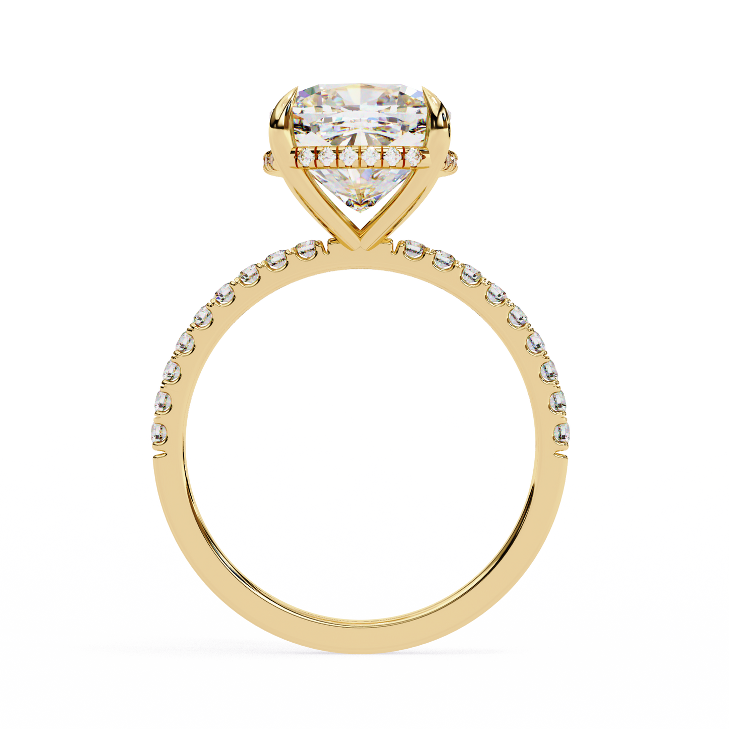3.53 Carat Cushion Square Diamond Pave Engagement Ring with Hidden Halo