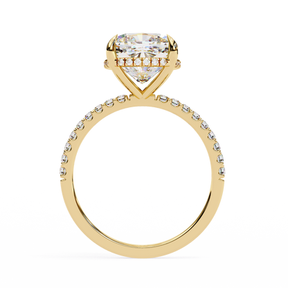 3.53 Carat Cushion Square Diamond Pave Engagement Ring with Hidden Halo