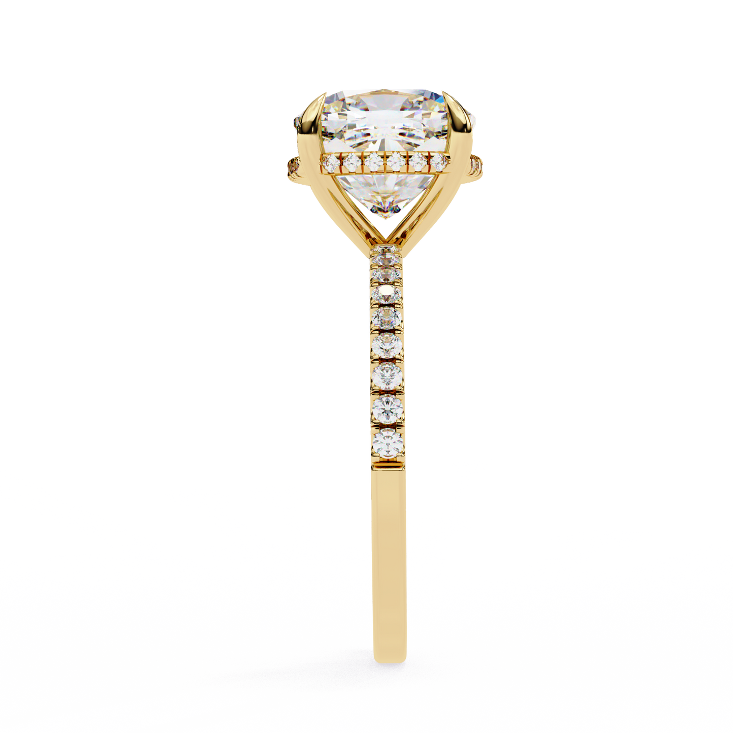 3.53 Carat Cushion Square Diamond Pave Engagement Ring with Hidden Halo