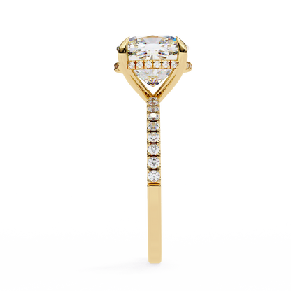 3.53 Carat Cushion Square Diamond Pave Engagement Ring with Hidden Halo