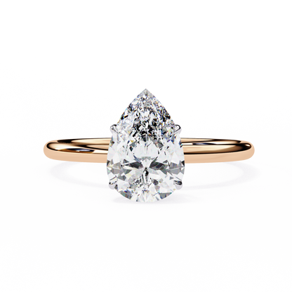 0.89 Carat Pear Cut Solitaire Diamond Minimalist Engagement Ring