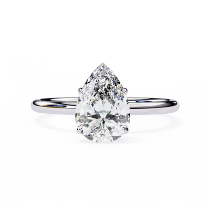 0.89 Carat Pear Cut Solitaire Diamond Minimalist Engagement Ring