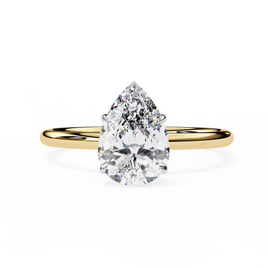 0.89 Carat Pear Cut Solitaire Diamond Minimalist Engagement Ring