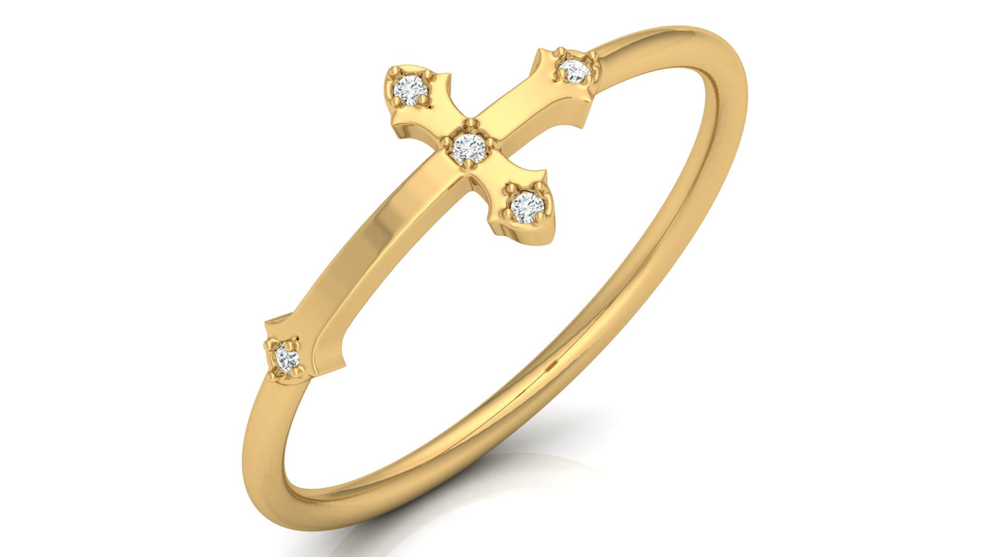 0.02Ct IGI Certified Lab Grown Diamond Holy Cross Band Ring 14K | 18K Gold VS1/G