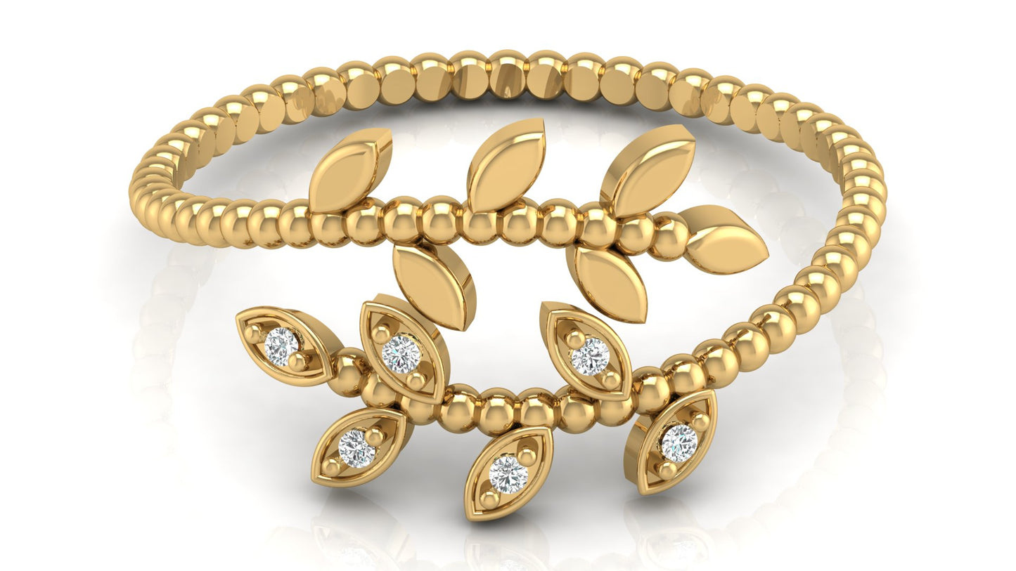 0.02Ct IGI Certified Lab Grown Diamond Round Women's Leaf Design Ring 14K | 18K Gold VS1/G