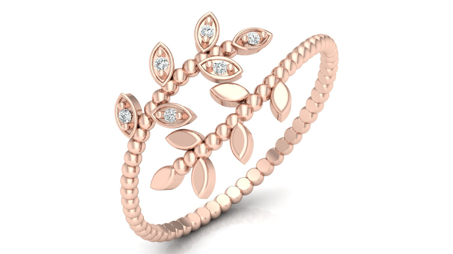 0.02Ct IGI Certified Lab Grown Diamond Round Women's Leaf Design Ring 14K | 18K Gold VS1/G