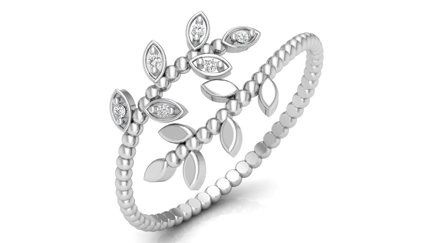 0.02Ct IGI Certified Lab Grown Diamond Round Women's Leaf Design Ring 14K | 18K Gold VS1/G