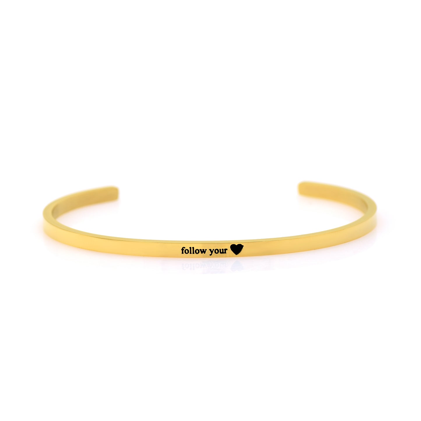 Follow your Heart Bracelet | Inspirational Quote Barcelet | Gold Engraved Cuff Bracelet | Adjustable Minimalist Bangle | Motivational Gift