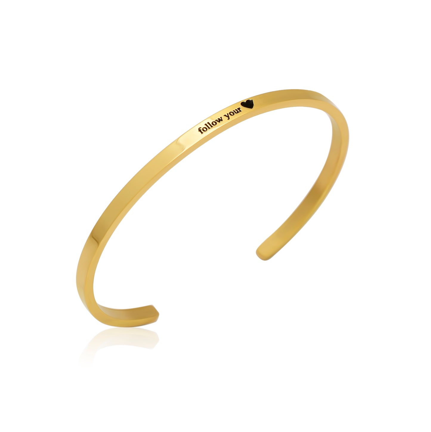 Follow your Heart Bracelet | Inspirational Quote Barcelet | Gold Engraved Cuff Bracelet | Adjustable Minimalist Bangle | Motivational Gift