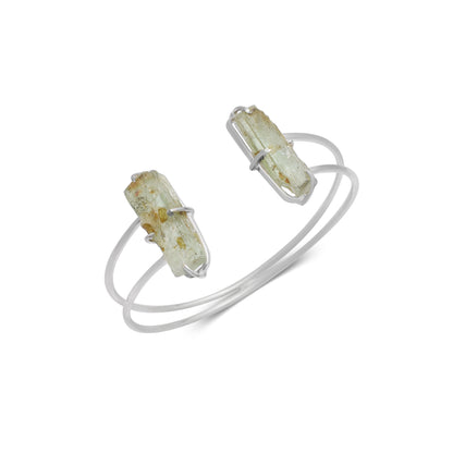 Raw Green Kyanite Gemstone Open Cuff Bracelet, 925 Sterling Silver Gemstone Rough Bangle, Adjustable Healing Stone Jewelry, Gift for Her