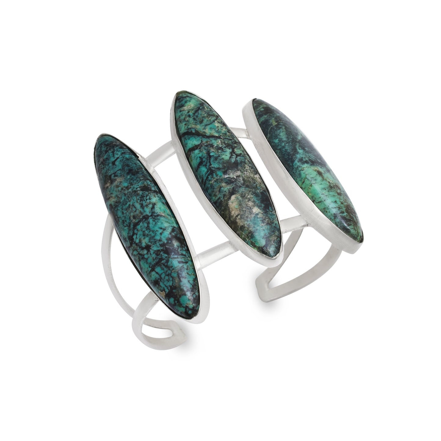 Real Shattuckite Gemstone Bangle, Handmade Shattuckite Triple Stone Cuff Bracelet, Adjustable 925 Sterling Silver Open Cuff Bangle