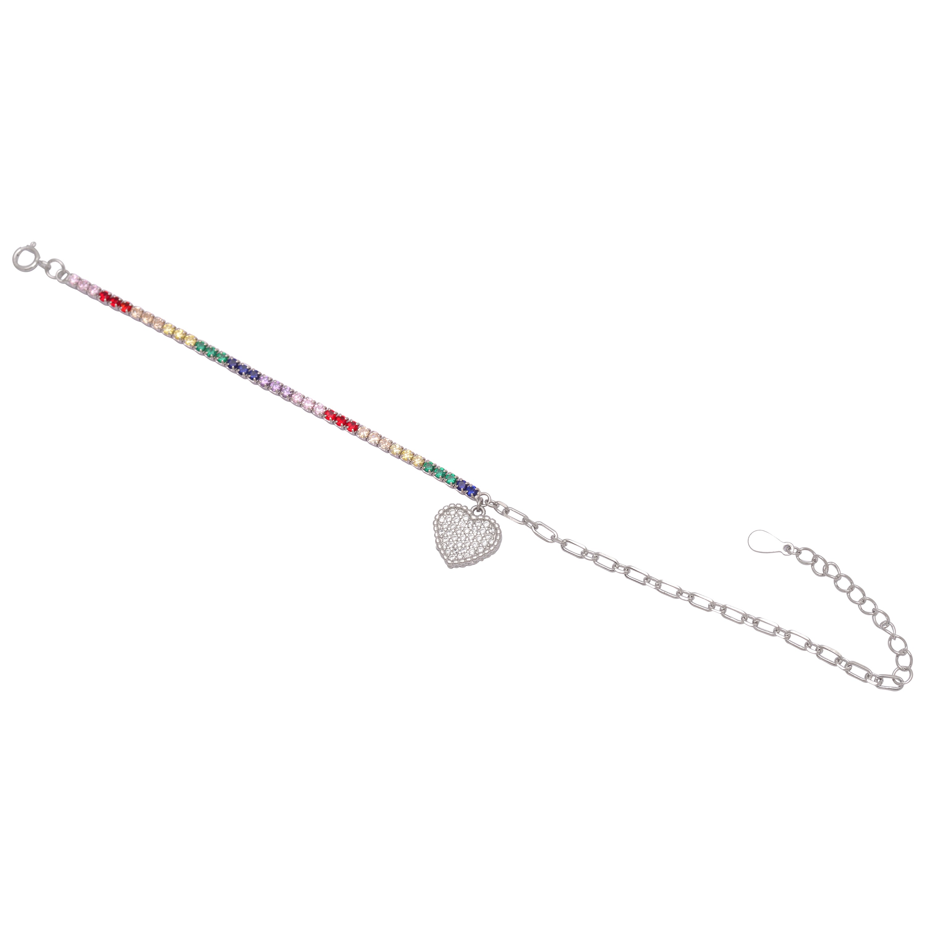 925 Sterling Silver Heart Charm Tennis Chain Bracelets Women