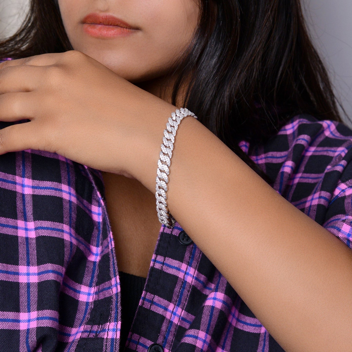 925 Sterling Silver Cuban Link Bracelet 7mm Women Tennis Chain 7.3 in Stackable