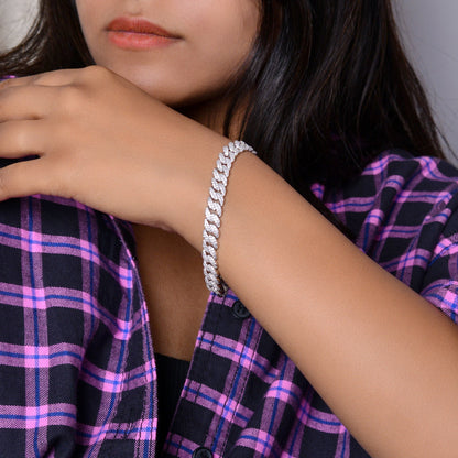 925 Sterling Silver Cuban Link Bracelet 7mm Women Tennis Chain 7.3 in Stackable