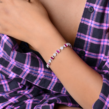 925 Sterling Silver Pink Cubic Zircon Tennis Bracelet For Women