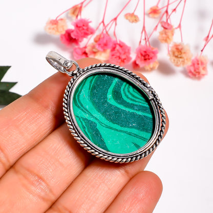 Malachite necklace, Green Malachite Oval Shape Pendant Necklace, Healing crystal necklace, Handmade Gemstone Pendant for Women