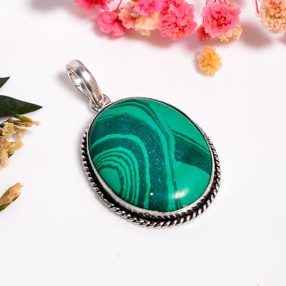 Malachite necklace, Green Malachite Oval Shape Pendant Necklace, Healing crystal necklace, Handmade Gemstone Pendant for Women