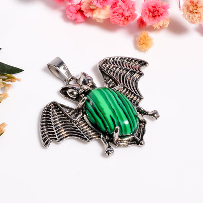 Malachite Bat Pendant | Bat Necklace | Green Crystal Jewelry | Halloween Jewelry | Natural Stone Pendant | Witchy Jewelry | Halloween Gift