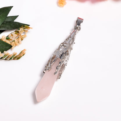 Rose Quartz Pendant | Healing Crystal Point Necklace | 925 Silver Rose Quartz Necklace | Love Stone Jewelry | Handmade Pendant Gift for Her