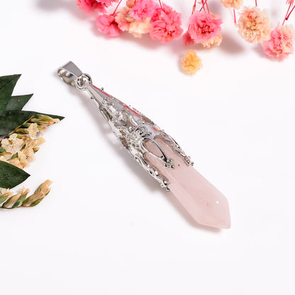 Rose Quartz Pendant | Healing Crystal Point Necklace | 925 Silver Rose Quartz Necklace | Love Stone Jewelry | Handmade Pendant Gift for Her