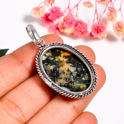Oval Jasper Pendant | Natural Black Jasper Necklace | Handmade 925 Silver Gemstone Jewelry | Earthy Stone Pendant | Boho Crystal Gift