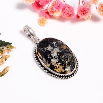 Oval Jasper Pendant | Natural Black Jasper Necklace | Handmade 925 Silver Gemstone Jewelry | Earthy Stone Pendant | Boho Crystal Gift